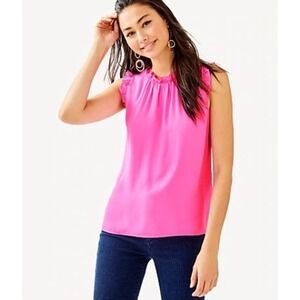 Lilly Pulitzer Talisa‎ Top Sz XXS Ruffle Mock Neck Sleeveless Blouse Pink Purple